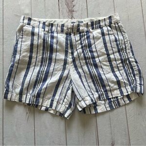 Old Navy Blue Striped Linen Rayon Chino Short Women's Size 6 s Preppy Beachwear